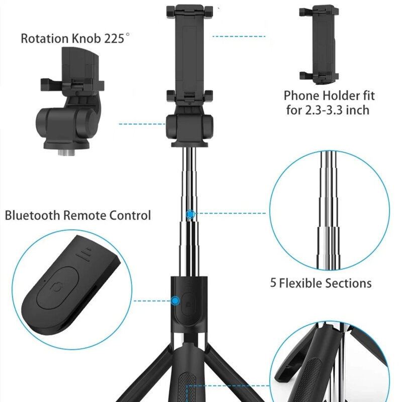 Selfie Stick Bluetooth cu trepied, telecomanda Techsuit L01, 70cm