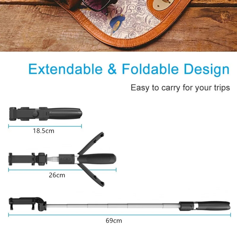 Selfie Stick Bluetooth cu trepied, telecomanda Techsuit L01, 70cm