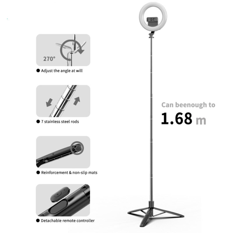 Selfie stick tripod, ring light, telecomanda Techsuit Q05s, 170cm