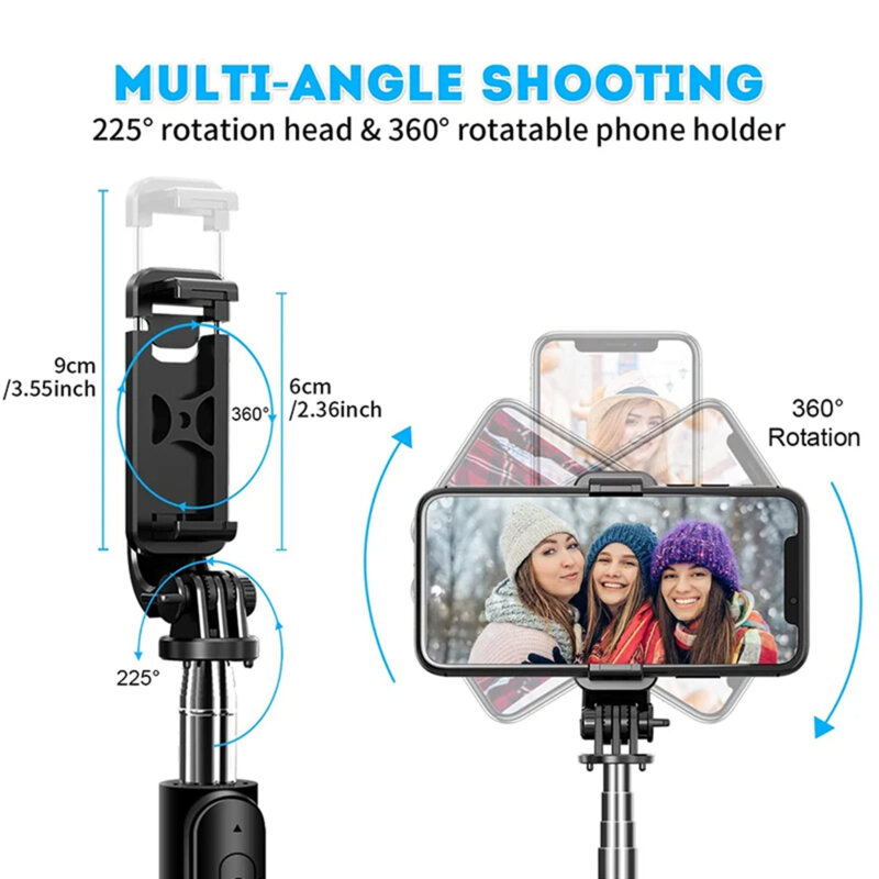 Selfie stick Bluetooth cu trepied stabil Techsuit Q02, 103cm