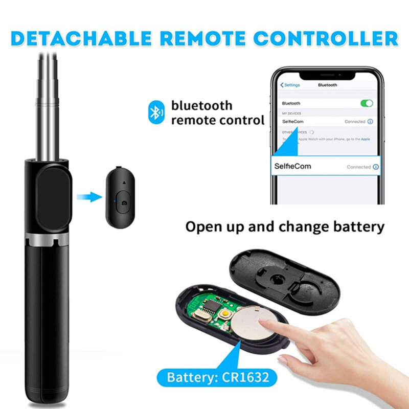 Selfie stick Bluetooth cu trepied stabil Techsuit Q02, 103cm