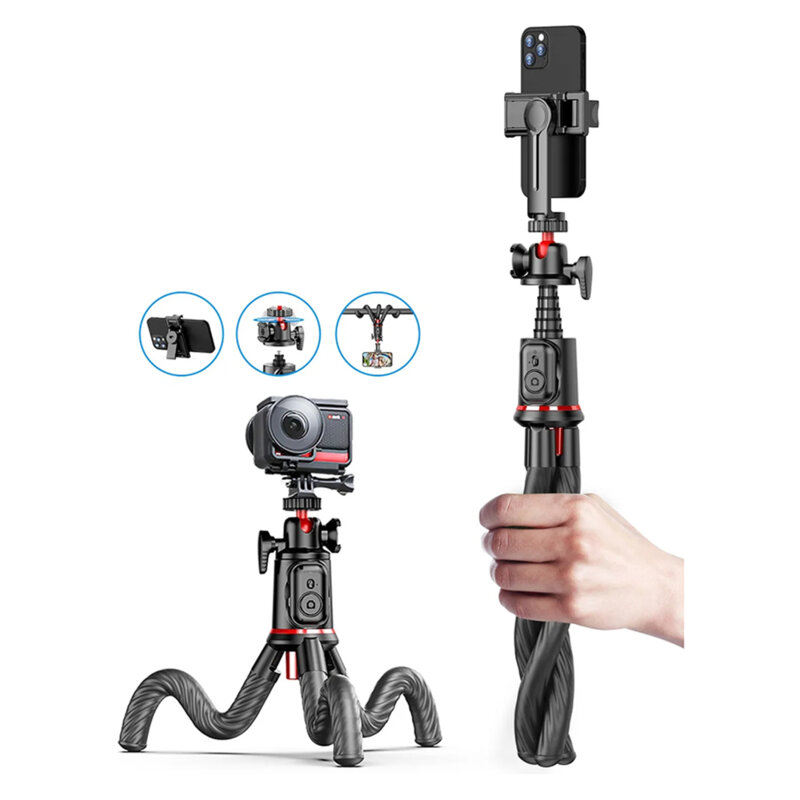 Selfie stick cu trepied flexibil, telecomanda Techsuit C03, 64cm
