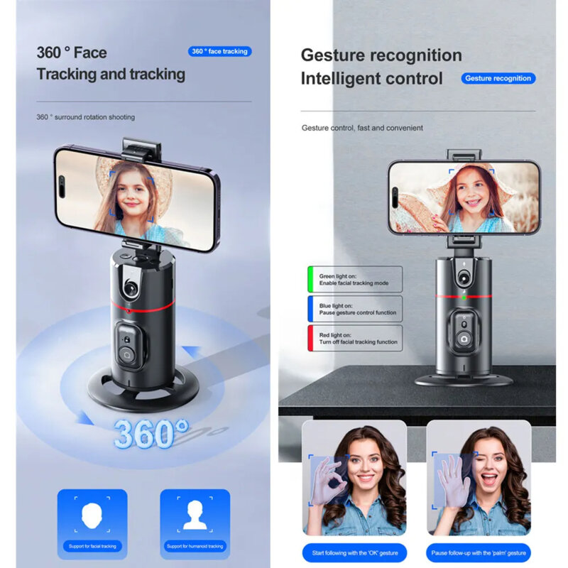 Gimbal telefon cu AI face tracking 360 Techsuit P02, negru