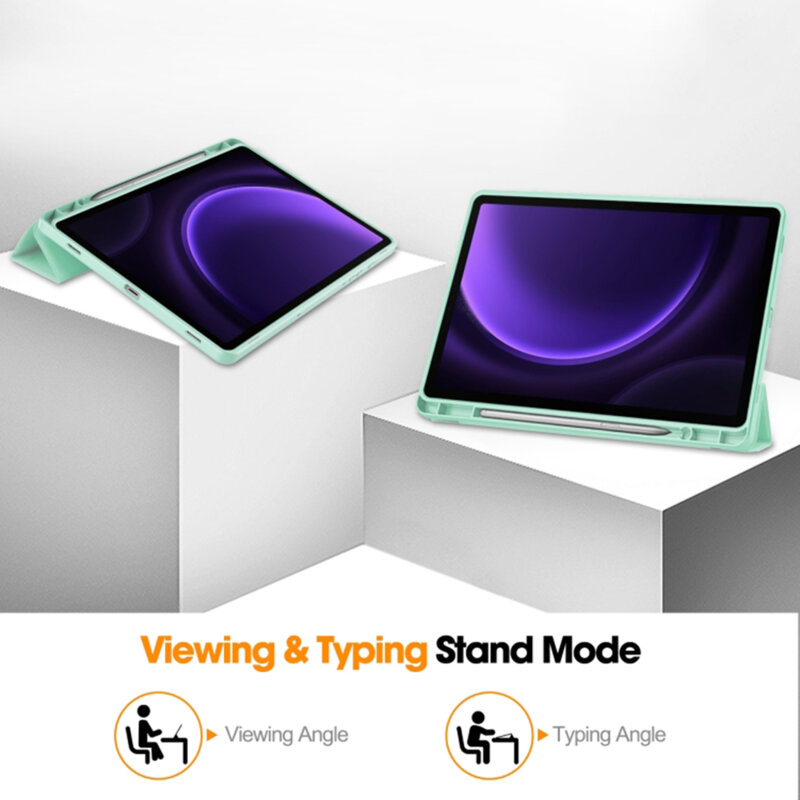 Husa Samsung Galaxy Tab S9 FE Techsuit Flex Trifold Pen, verde deschis