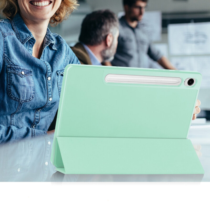 Husa Samsung Galaxy Tab S9 FE Techsuit Flex Trifold Pen, verde deschis