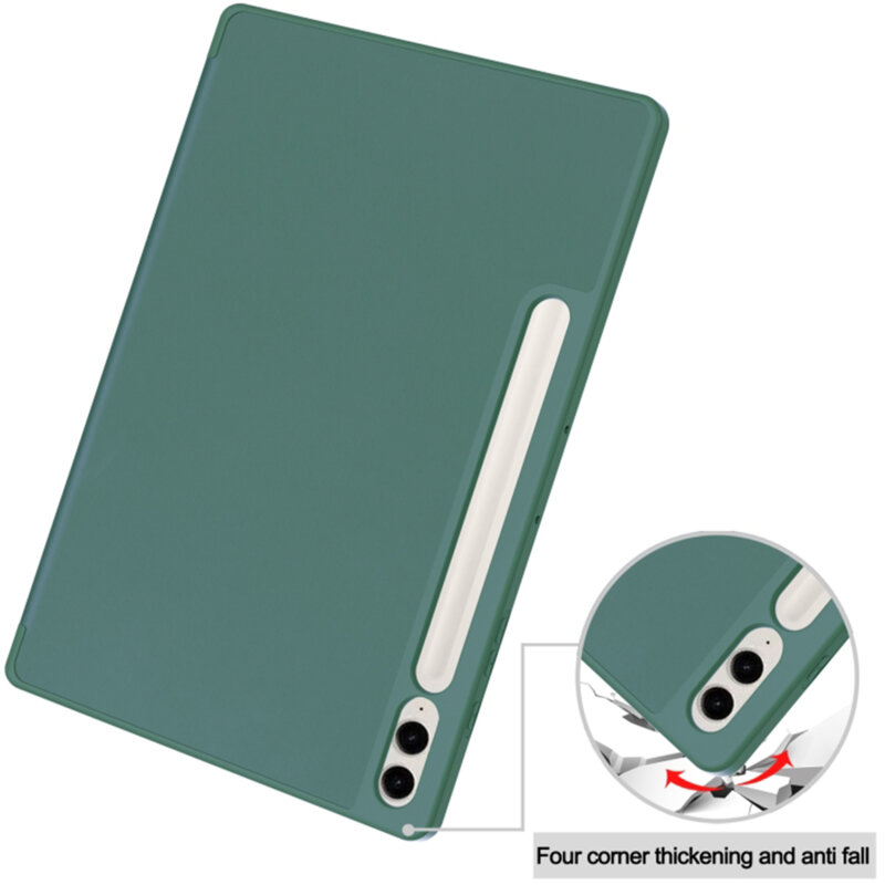 Husa Samsung Galaxy Tab S9 FE Plus Techsuit Flex Trifold Pen, verde inchis