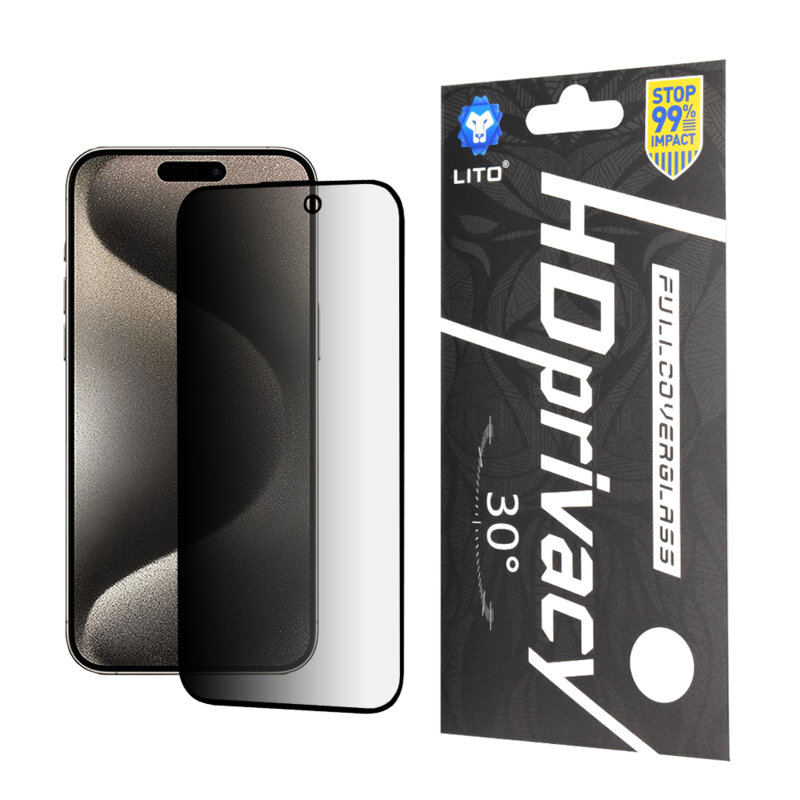 Folie sticla iPhone 15 Pro Max Lito HD Privacy, negru