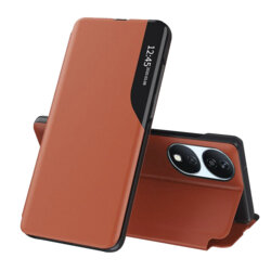 Husa Honor X7b 5G Eco Leather View flip tip carte, portocaliu