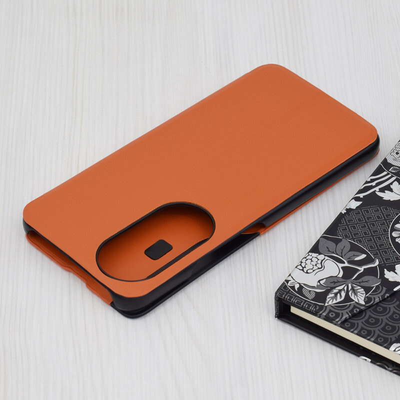 Husa Honor X7b 5G Eco Leather View flip tip carte, portocaliu