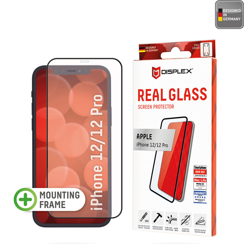 Folie sticla premium iPhone 12 Displex Real Glass Full Cover, negru