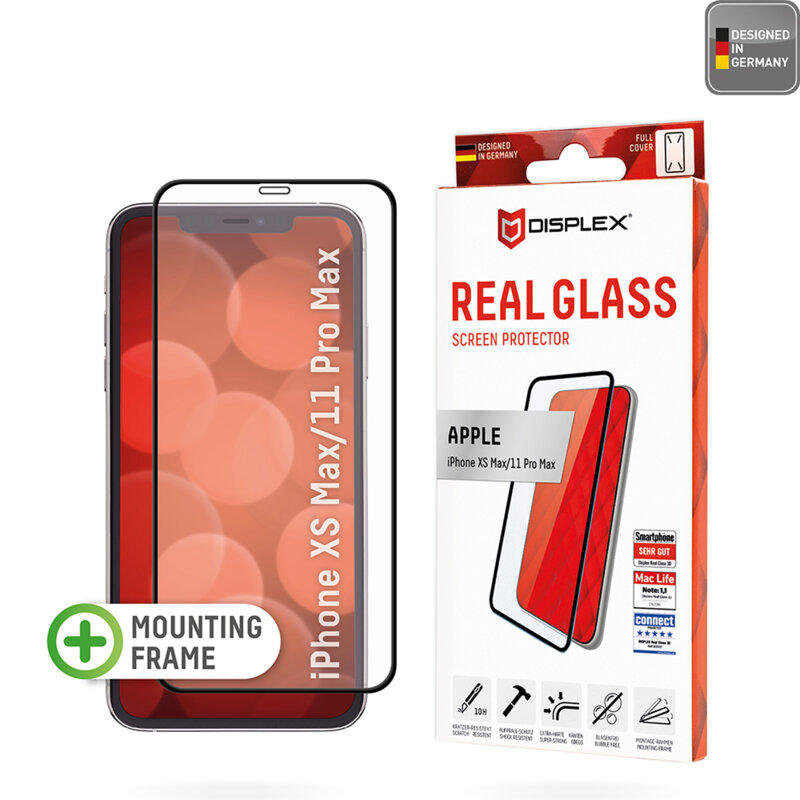 Folie sticla premium iPhone XS Max Displex Real Glass Full Cover, negru