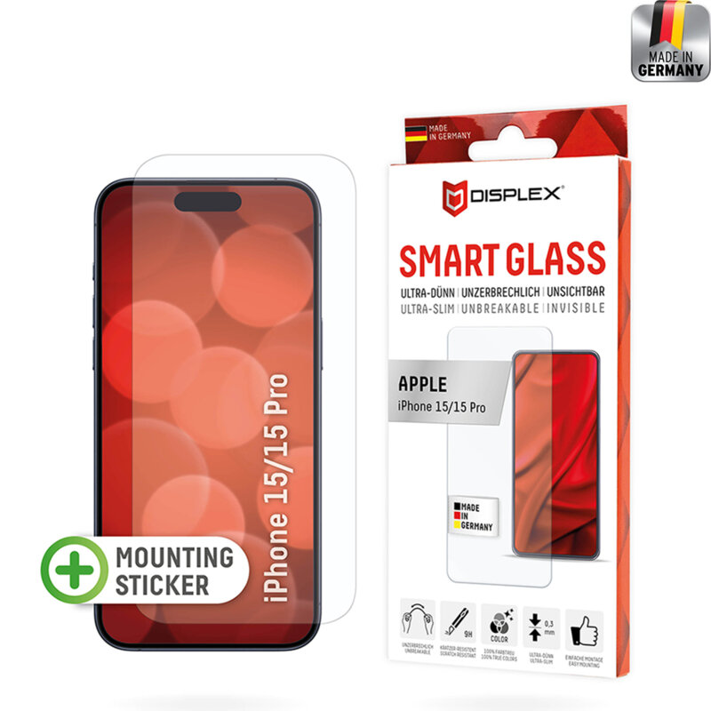 Folie premium iPhone 15 Displex Smart FlexiGlass, transparenta