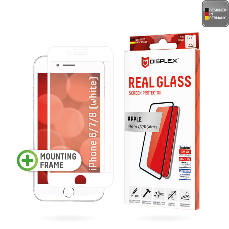 Folie sticla premium iPhone 8 Displex Real Glass Full Cover, alb