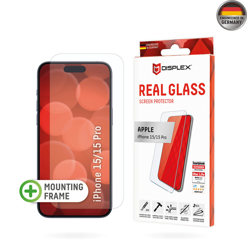 Folie sticla premium iPhone 15 Displex Real Glass 2D, transparenta