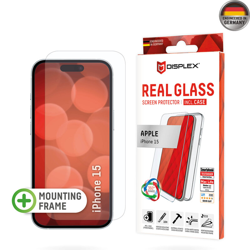 [Folie sticla + husa] premium iPhone 15 Displex Real Glass, transparenta