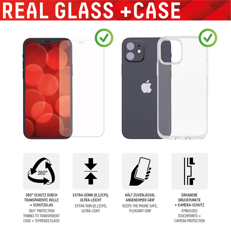 [Folie sticla + husa] premium iPhone 12 Pro Displex Real Glass, transparenta