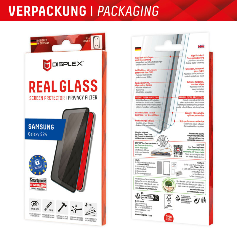 Folie sticla premium Samsung Galaxy S24 Displex Real Glass Privacy Full Cover, negru