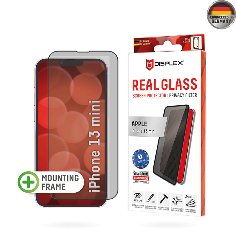 Folie sticla premium iPhone 13 mini Displex Real Glass Privacy Full Cover, negru