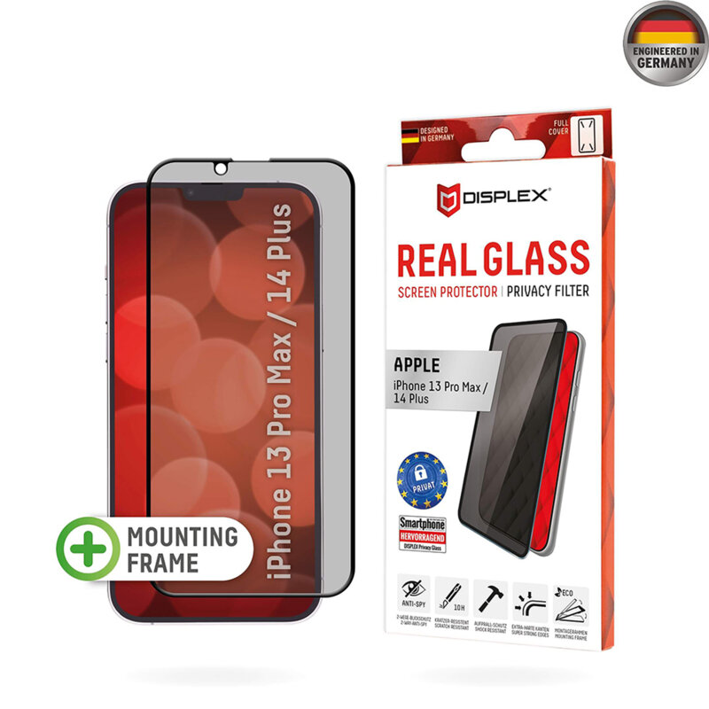 Folie sticla premium iPhone 14 Plus Displex Real Glass Privacy Full Cover, negru