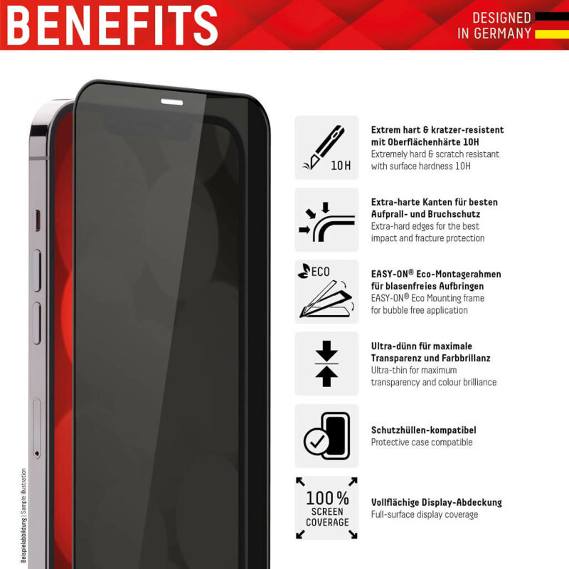 Folie sticla premium iPhone 13 Pro Displex Real Glass Privacy Full Cover, negru