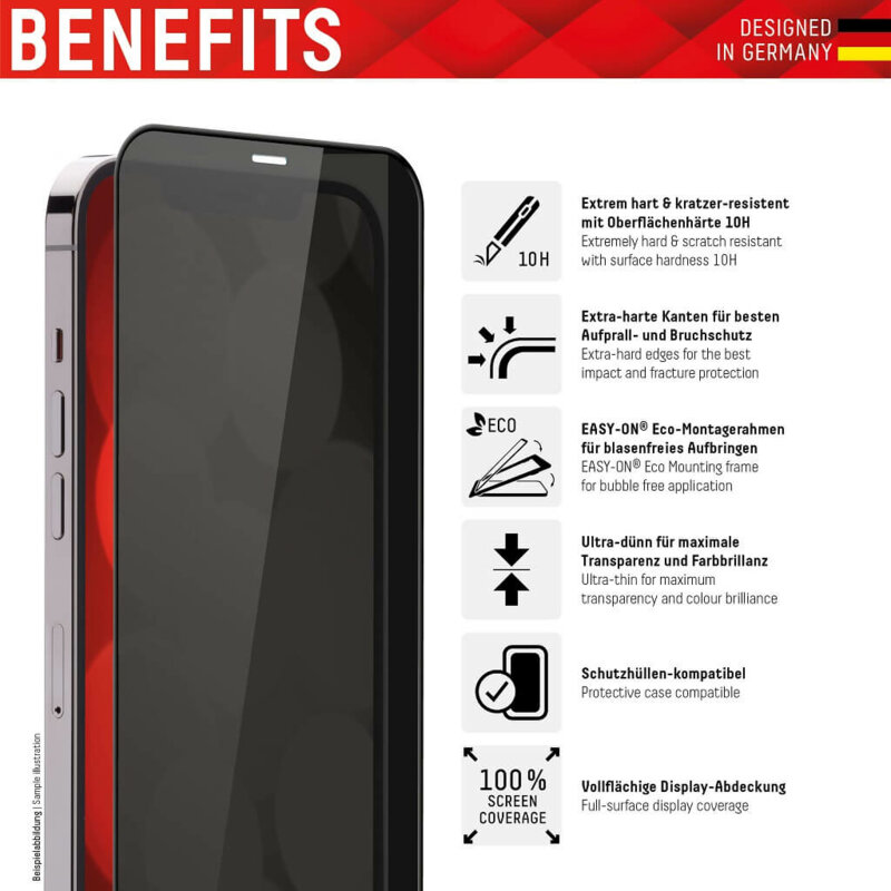 Folie sticla premium iPhone 8 Displex Real Glass Privacy Full Cover, negru