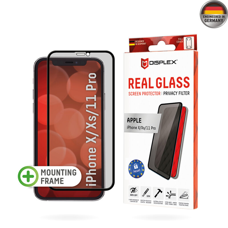 Folie sticla premium iPhone X, iPhone 10 Displex Real Glass Privacy Full Cover, negru