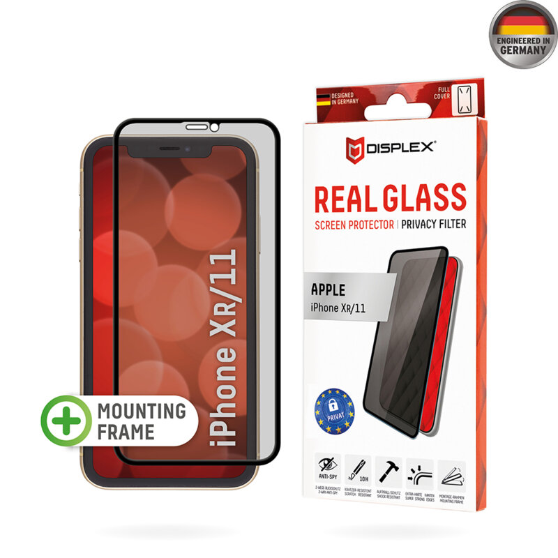 Folie sticla premium iPhone XR Displex Real Glass Privacy Full Cover, negru