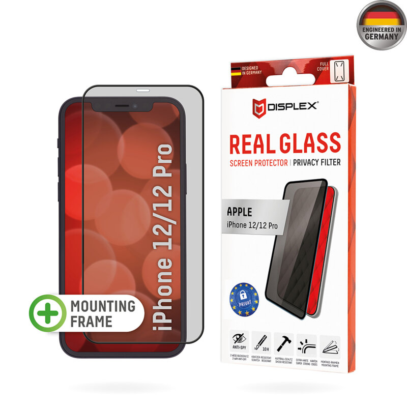 Folie sticla premium iPhone 12 Displex Real Glass Privacy Full Cover, negru