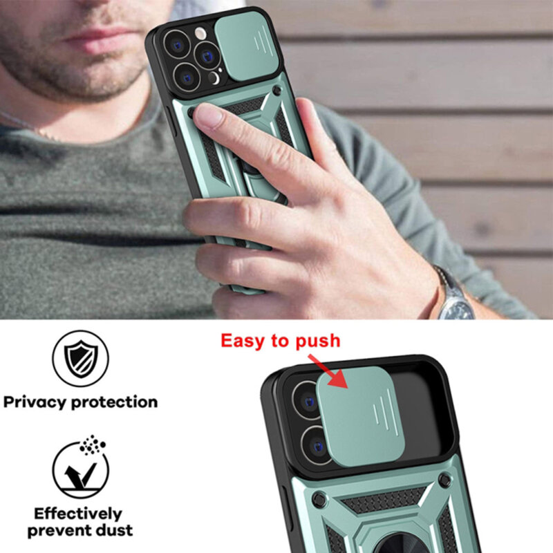Husa iPhone 13 Pro protectie camera Techsuit CamShield Series, verde