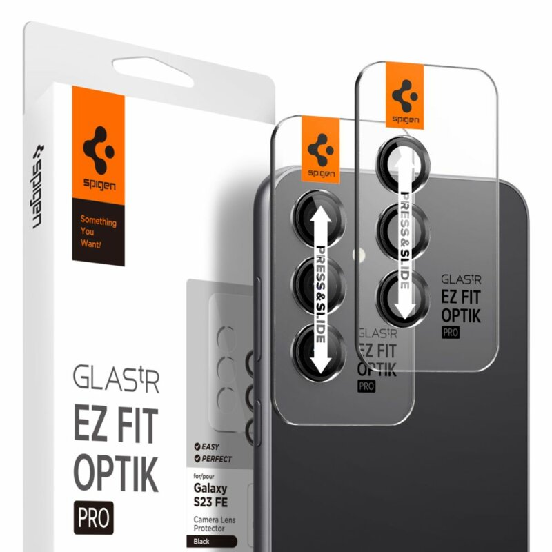 [Pachet 2x] Folie sticla camera Samsung Galaxy M55 Spigen Glas.tR Optik EZ Fit Pro, negru