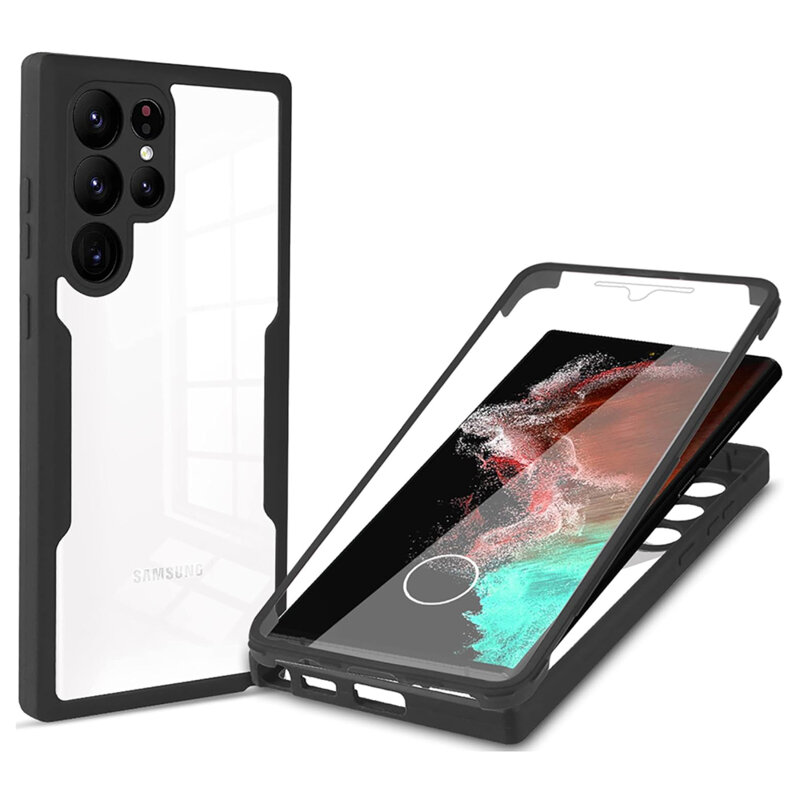 Husa 360° Samsung Galaxy S22 Ultra 5G Techsuit ColorVerse, negru