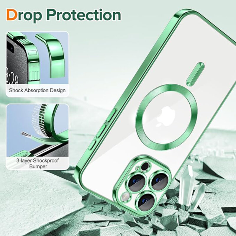 Husa premium iPhone 15 Pro Max Techsuit Luxury Crystal MagSafe, verde deschis