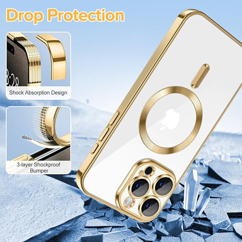 Husa premium iPhone 15 Pro Max Techsuit Luxury Crystal MagSafe, auriu