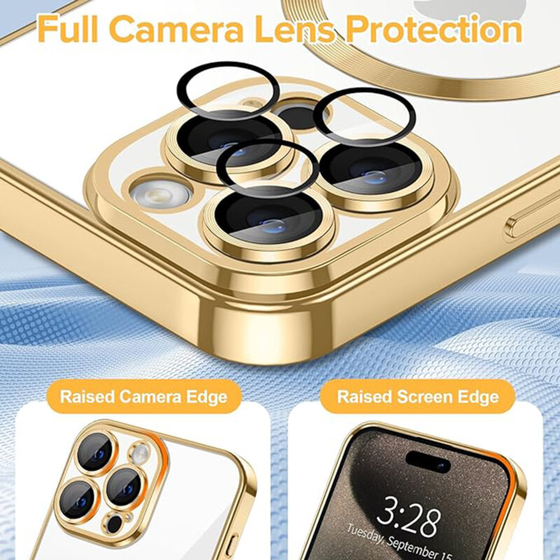 Husa premium iPhone 15 Pro Max Techsuit Luxury Crystal MagSafe, auriu