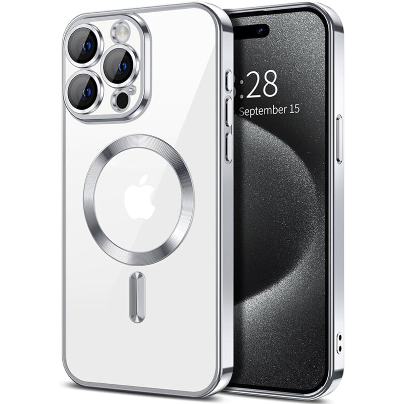 Husa premium iPhone 15 Pro Max Techsuit Luxury Crystal MagSafe, argintiu