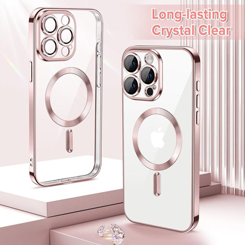 Husa premium iPhone 15 Pro Max Techsuit Luxury Crystal MagSafe, roz