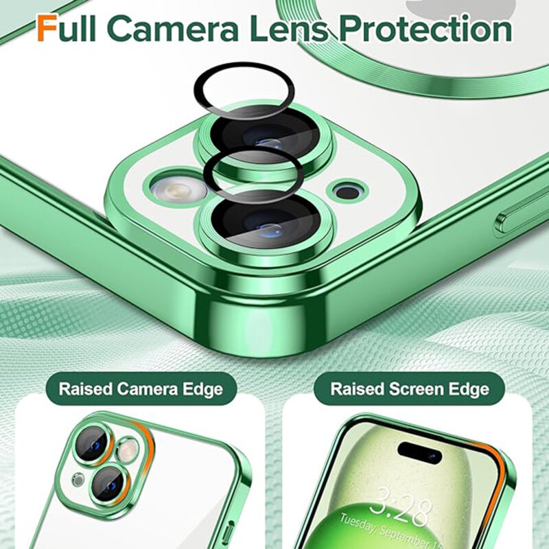 Husa premium iPhone 15 Plus Techsuit Luxury Crystal MagSafe, verde deschis