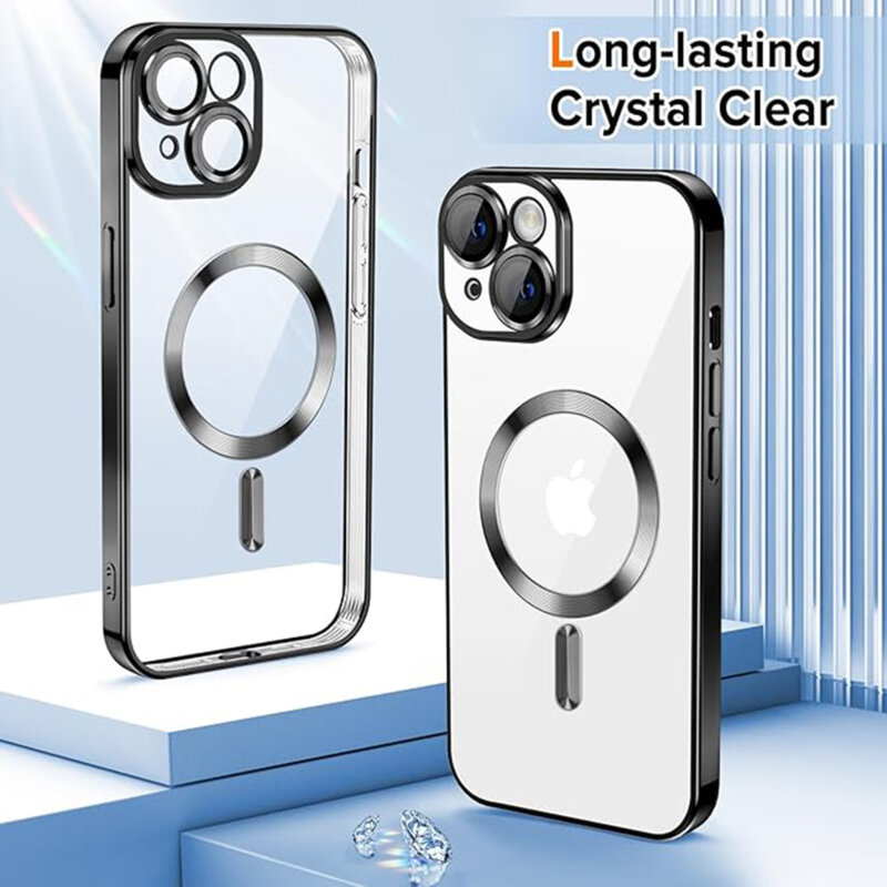 Husa premium iPhone 15 Plus Techsuit Luxury Crystal MagSafe, argintiu