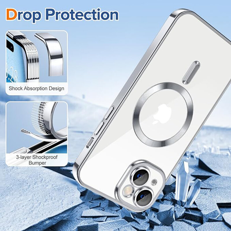 Husa premium iPhone 15 Plus Techsuit Luxury Crystal MagSafe, argintiu