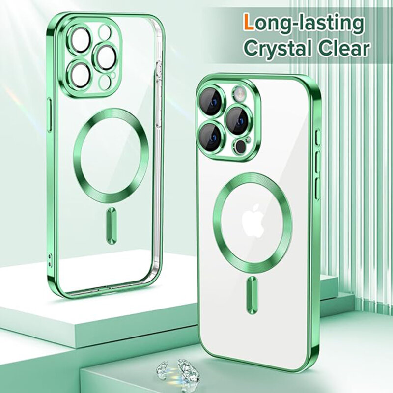 Husa premium iPhone 15 Pro Techsuit Luxury Crystal MagSafe, verde deschis