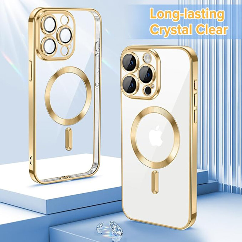 Husa premium iPhone 15 Pro Techsuit Luxury Crystal MagSafe, auriu