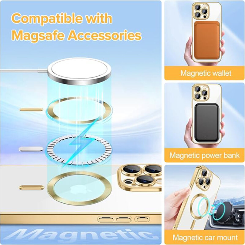 Husa premium iPhone 15 Pro Techsuit Luxury Crystal MagSafe, auriu