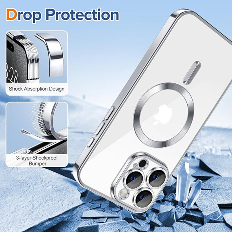 Husa premium iPhone 15 Pro Techsuit Luxury Crystal MagSafe, argintiu