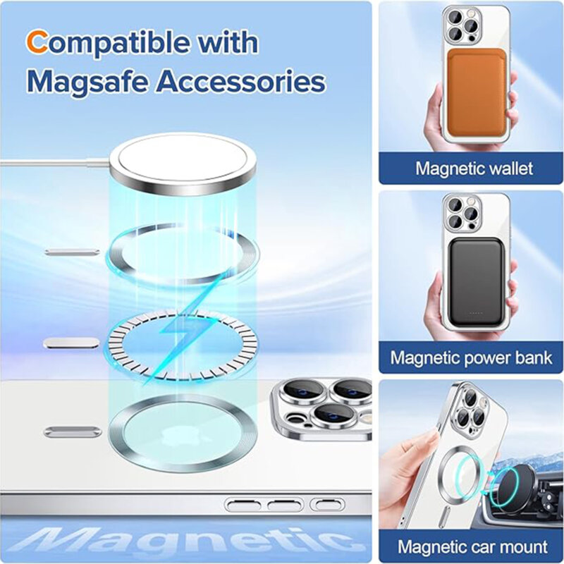 Husa premium iPhone 15 Pro Techsuit Luxury Crystal MagSafe, argintiu