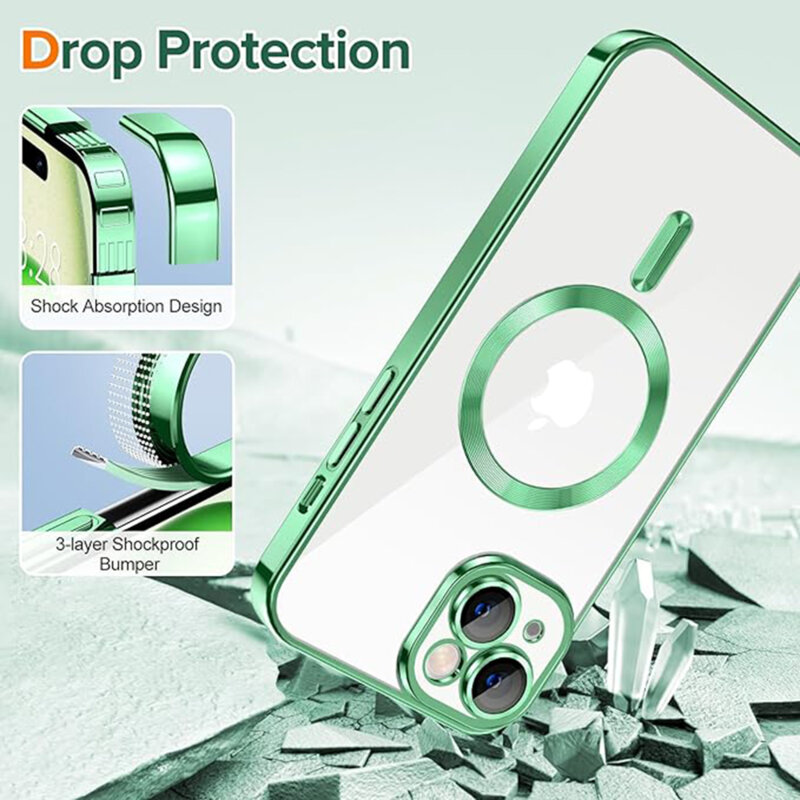 Husa premium iPhone 15 Techsuit Luxury Crystal MagSafe, verde deschis