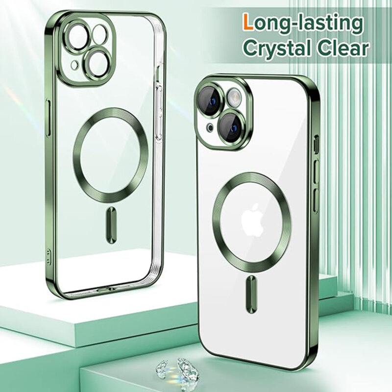 Husa premium iPhone 15 Techsuit Luxury Crystal MagSafe, verde inchis