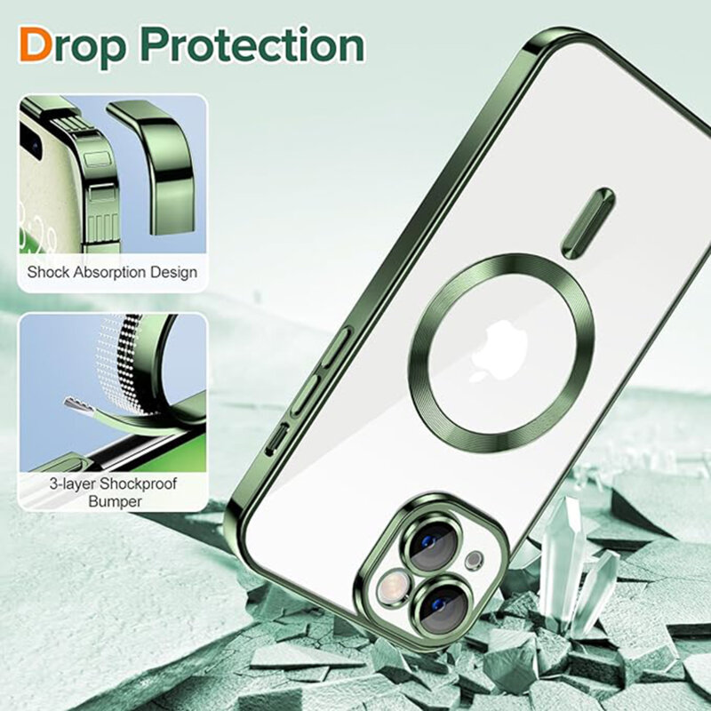 Husa premium iPhone 15 Techsuit Luxury Crystal MagSafe, verde inchis