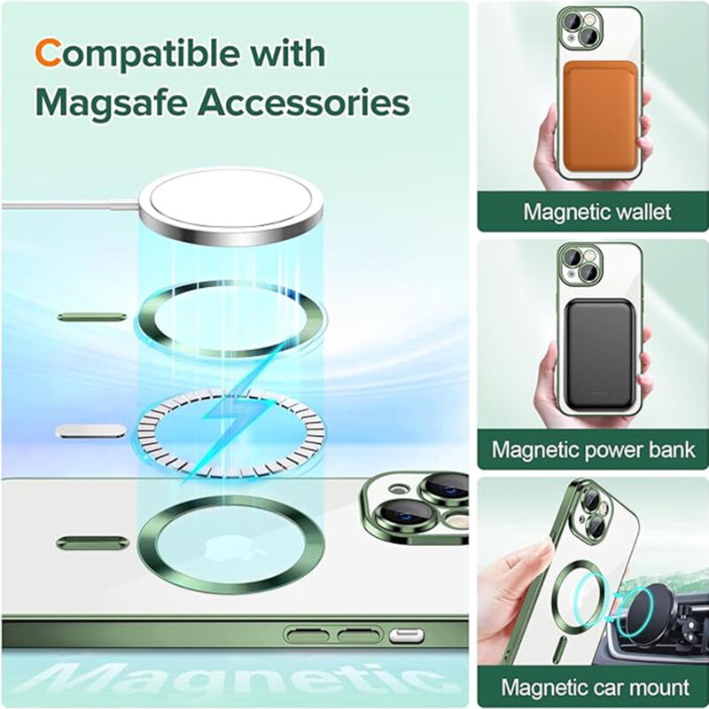 Husa premium iPhone 15 Techsuit Luxury Crystal MagSafe, verde inchis