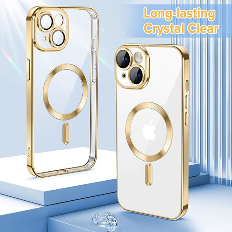 Husa premium iPhone 15 Techsuit Luxury Crystal MagSafe, auriu