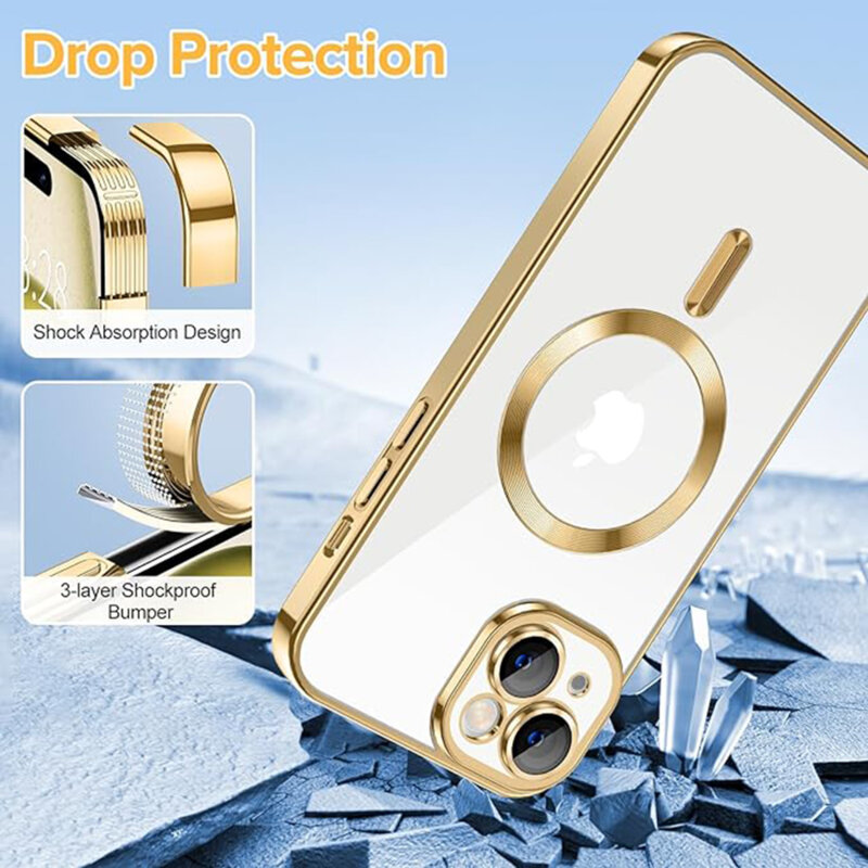 Husa premium iPhone 15 Techsuit Luxury Crystal MagSafe, auriu